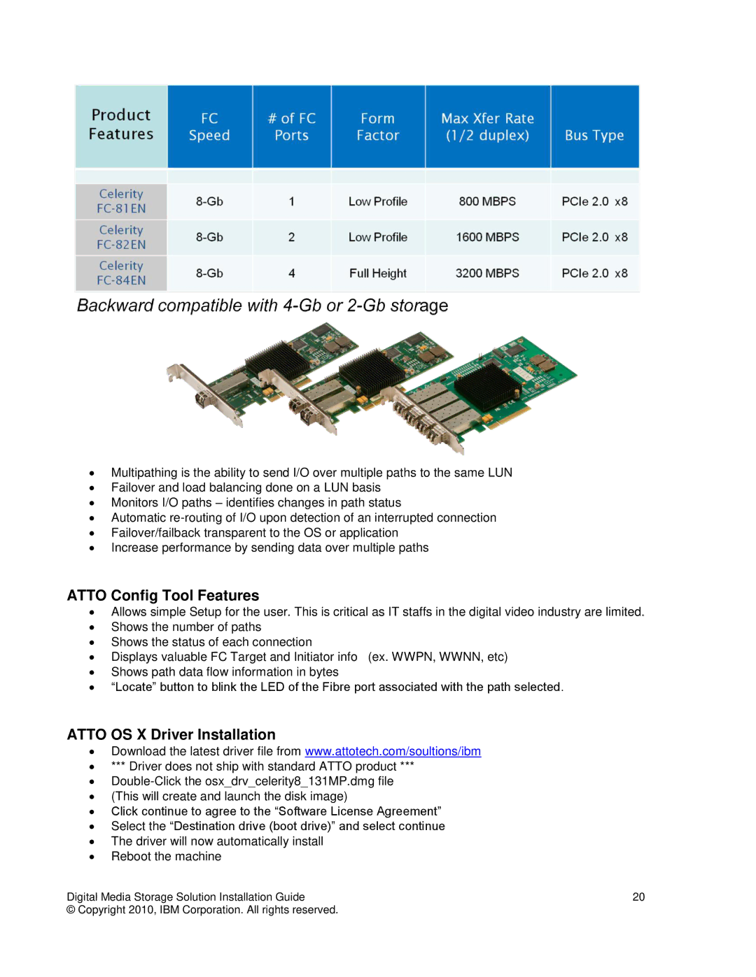 IBM DS4000, DS3000, DS5000 manual Atto Config Tool Features, Atto OS X Driver Installation 