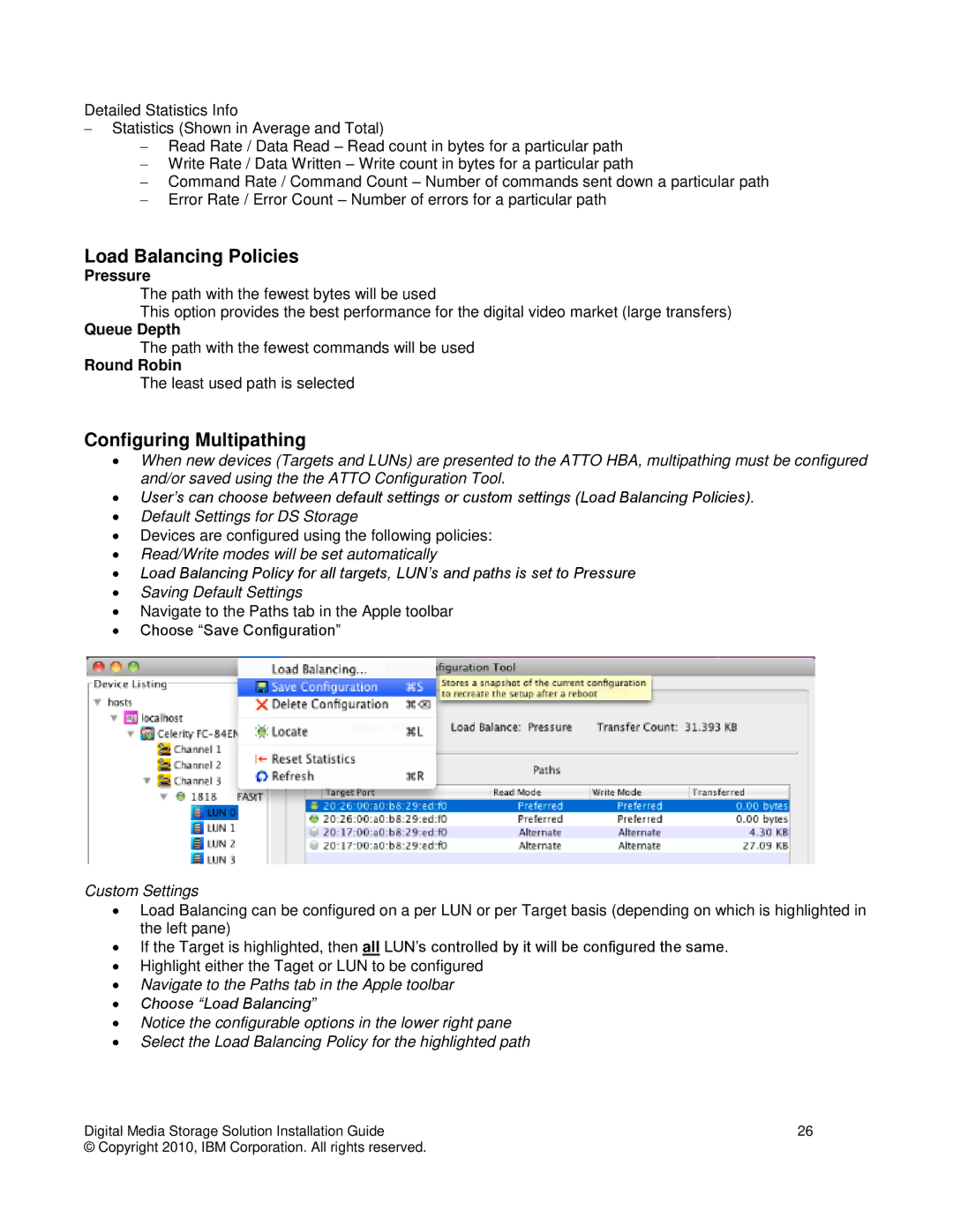 IBM DS4000, DS3000, DS5000 manual Load Balancing Policies, Configuring Multipathing 