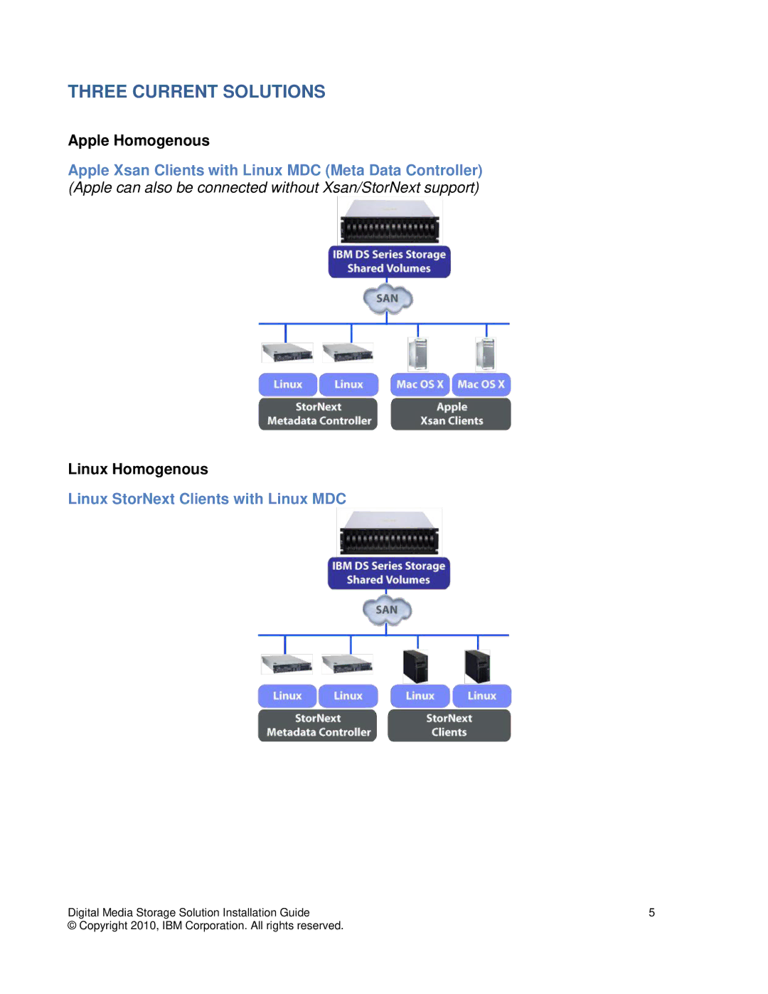 IBM DS4000, DS3000, DS5000 manual Three Current Solutions, Apple Homogenous, Linux Homogenous 