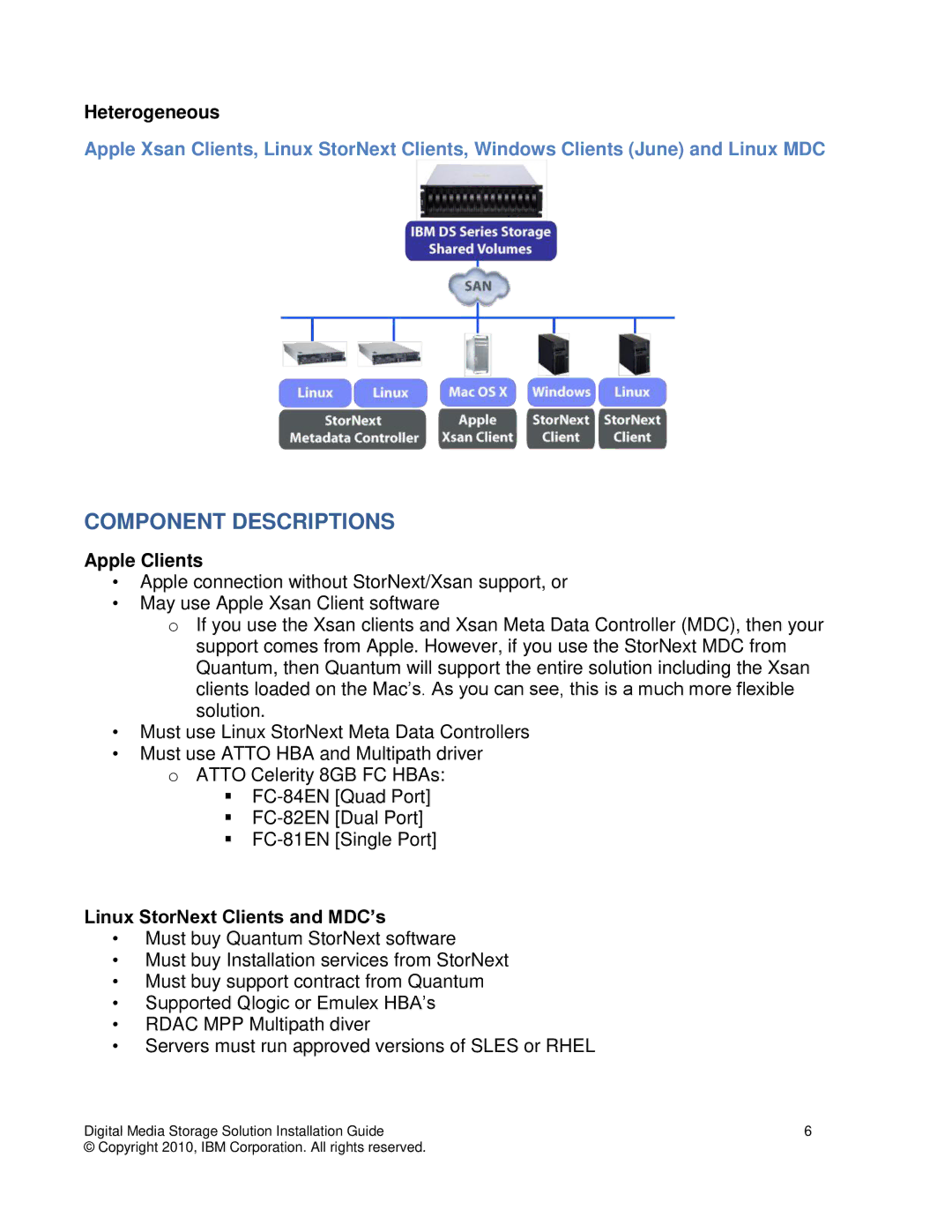 IBM DS3000, DS5000, DS4000 manual Component Descriptions, Heterogeneous, Apple Clients, Linux StorNext Clients and MDC’s 