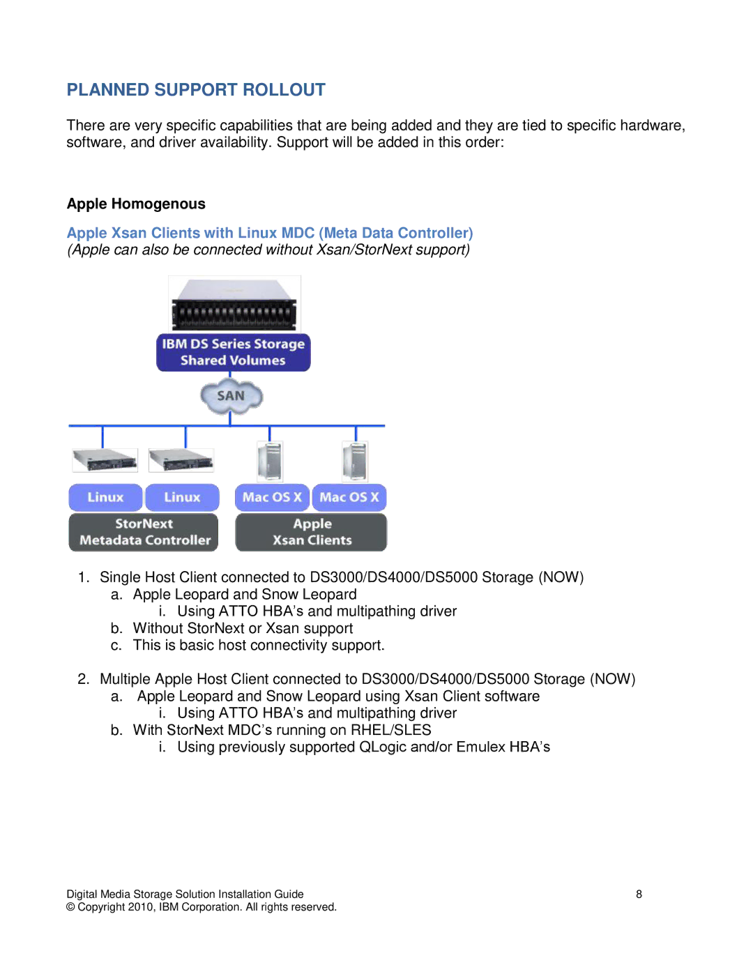 IBM DS4000, DS3000, DS5000 manual Planned Support Rollout, Apple Homogenous 