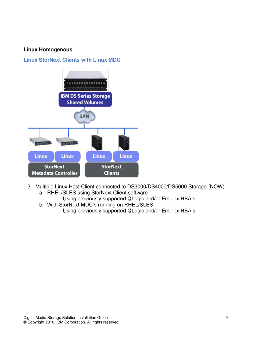 IBM DS3000, DS5000, DS4000 manual Linux StorNext Clients with Linux MDC 