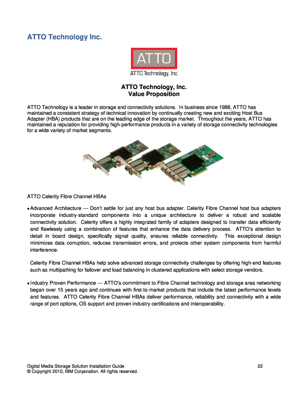 IBM DS3000 manual ATTO Technology Inc, ATTO Technology, Inc Value Proposition 