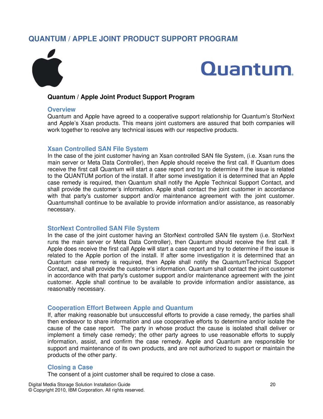 IBM DS3000 manual Quantum / Apple Joint Product Support Program 