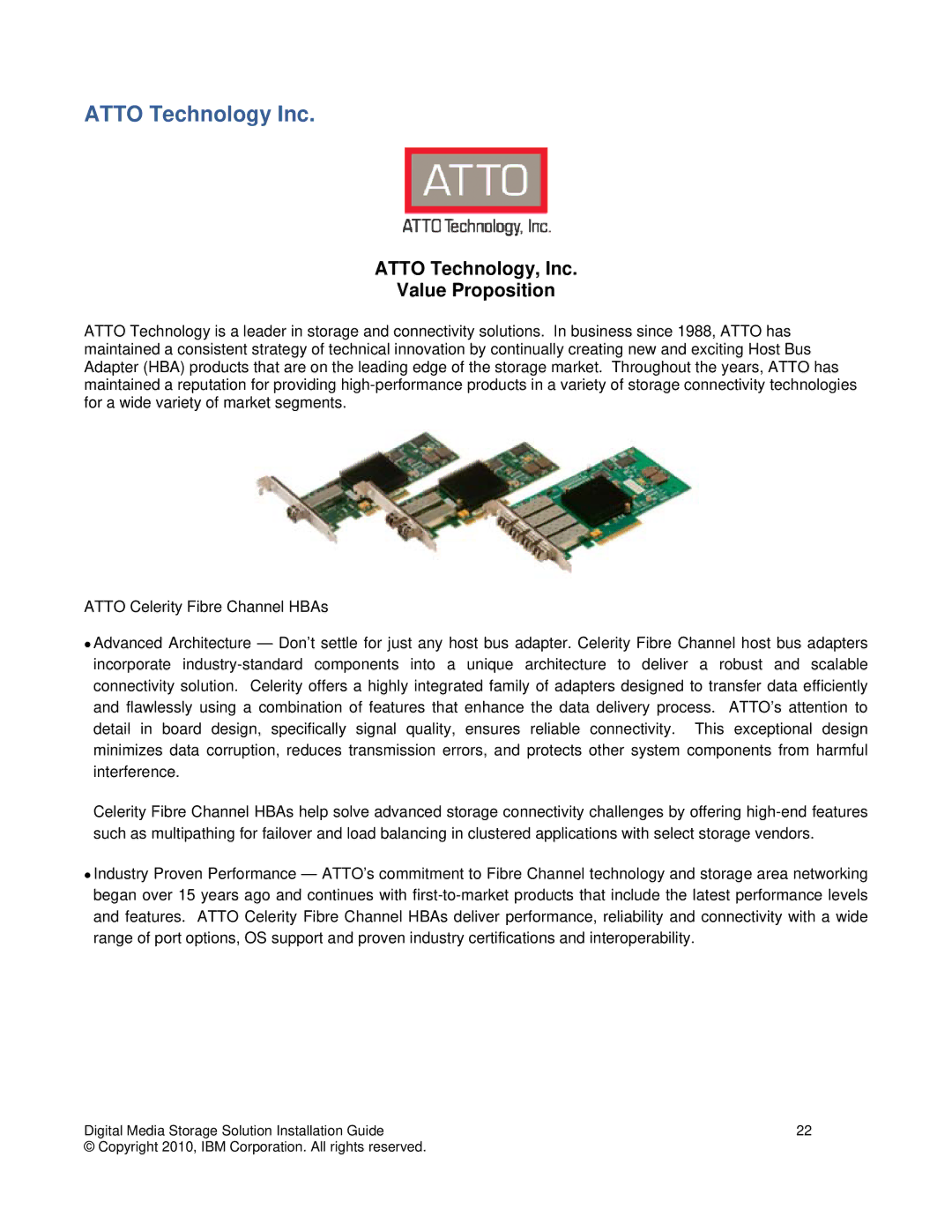 IBM DS3000 manual Atto Technology Inc, Atto Technology, Inc Value Proposition 