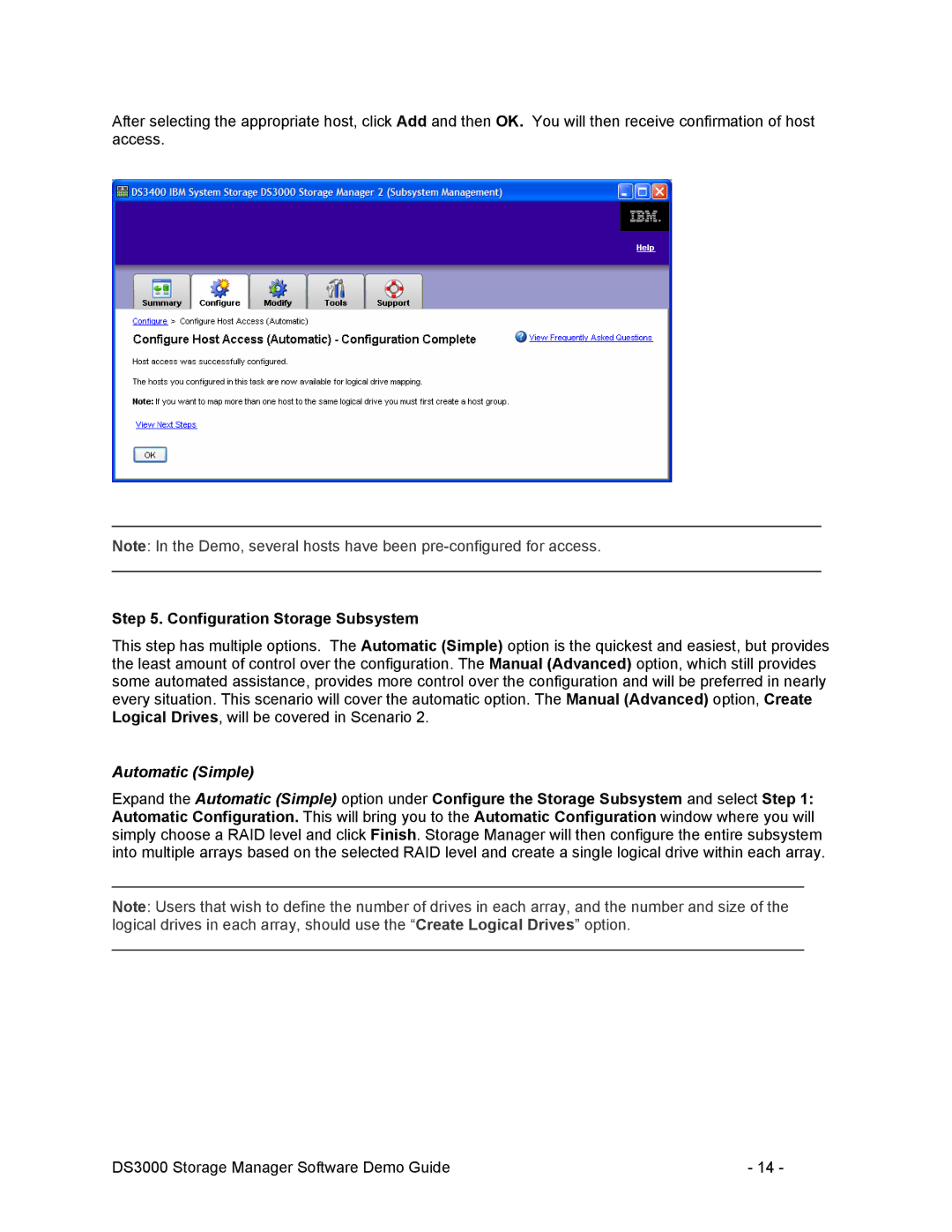 IBM DS3000 manual Configuration Storage Subsystem, Automatic Simple 