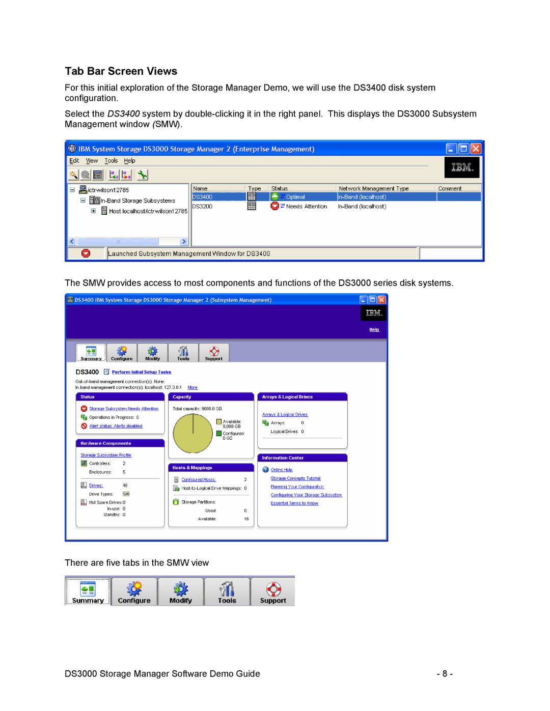 IBM DS3000 manual Tab Bar Screen Views 