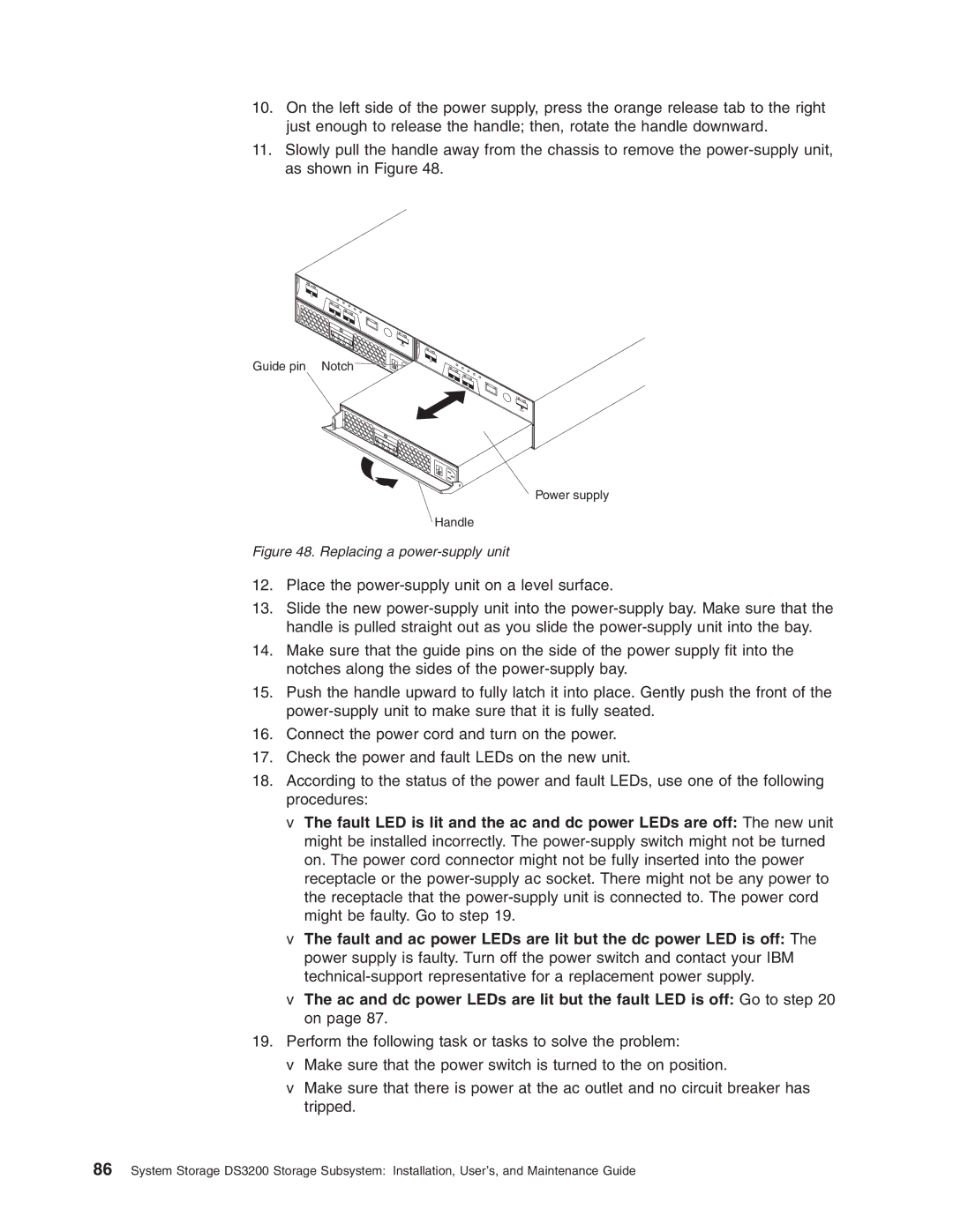 IBM DS3200 Storage Subsystem manual Replacing a power-supply unit 