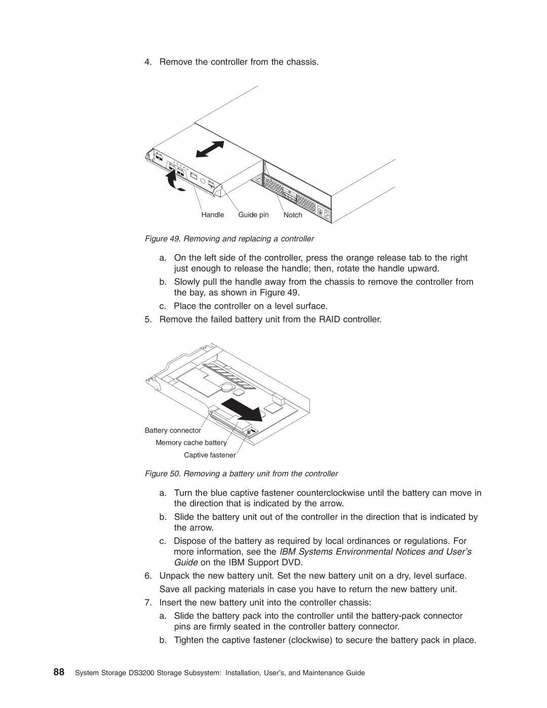 IBM DS3200 Storage Subsystem manual Removing a battery unit from the controller 