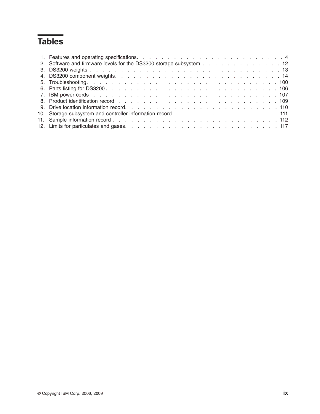 IBM DS3200 Storage Subsystem manual Tables 