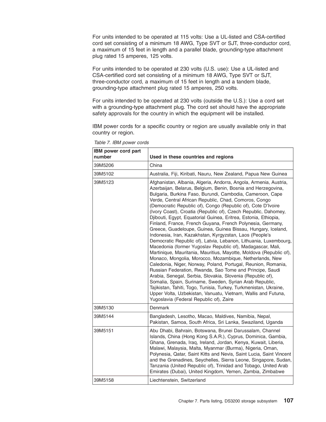 IBM DS3200 Storage Subsystem manual IBM power cords 