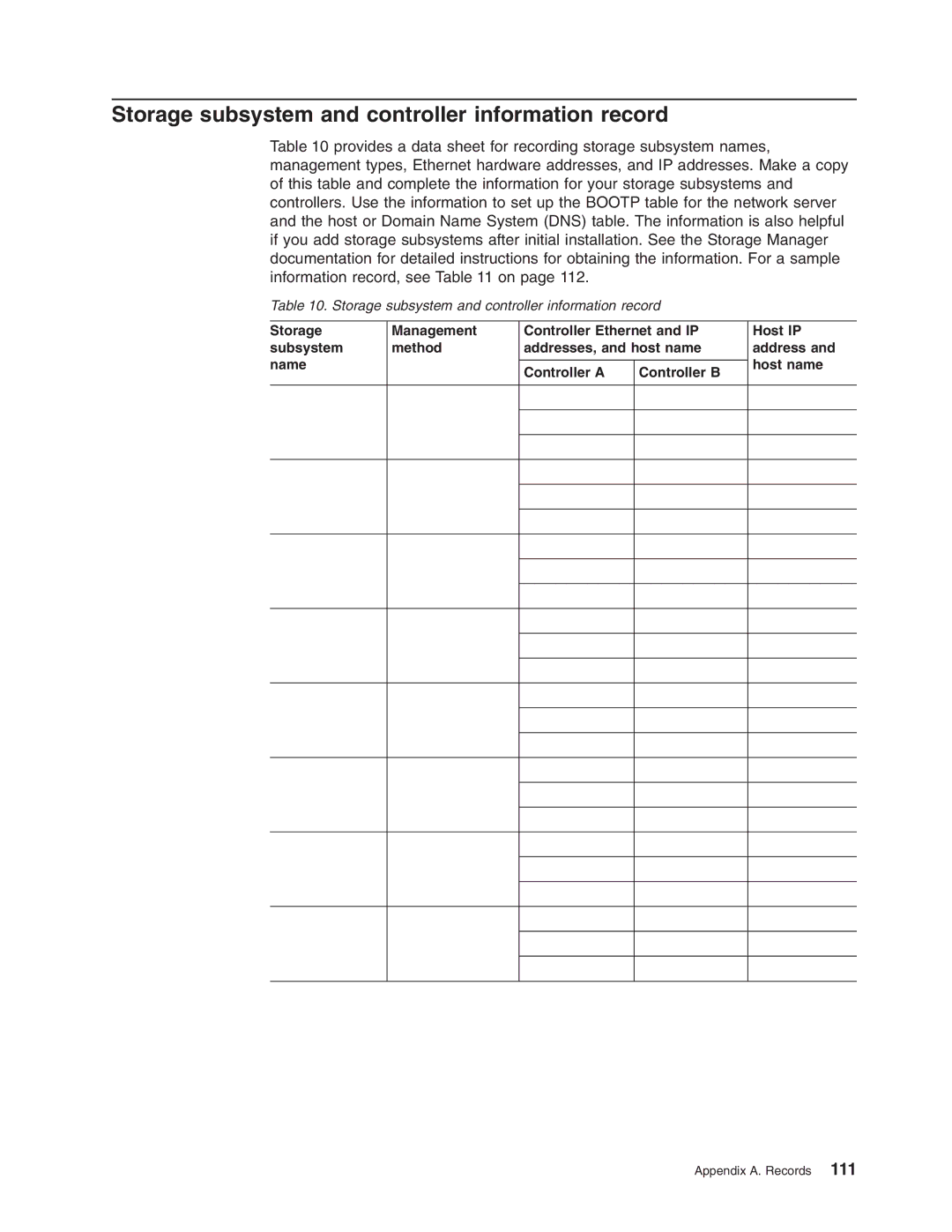 IBM DS3200 Storage Subsystem manual Storage subsystem and controller information record 