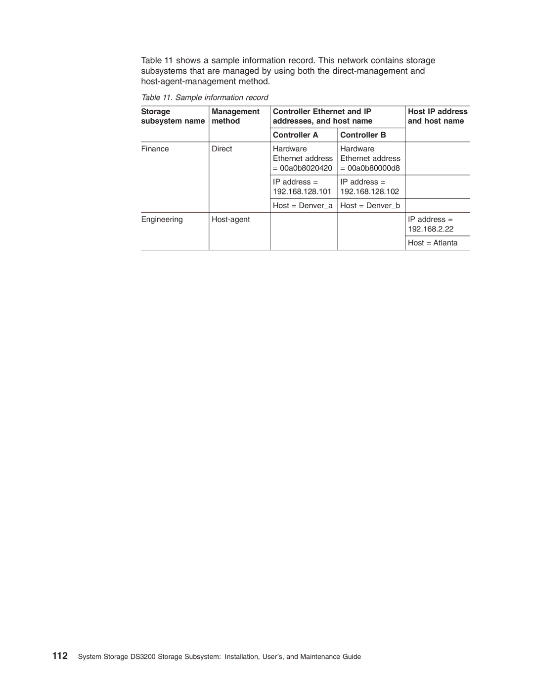 IBM DS3200 Storage Subsystem manual Sample information record 