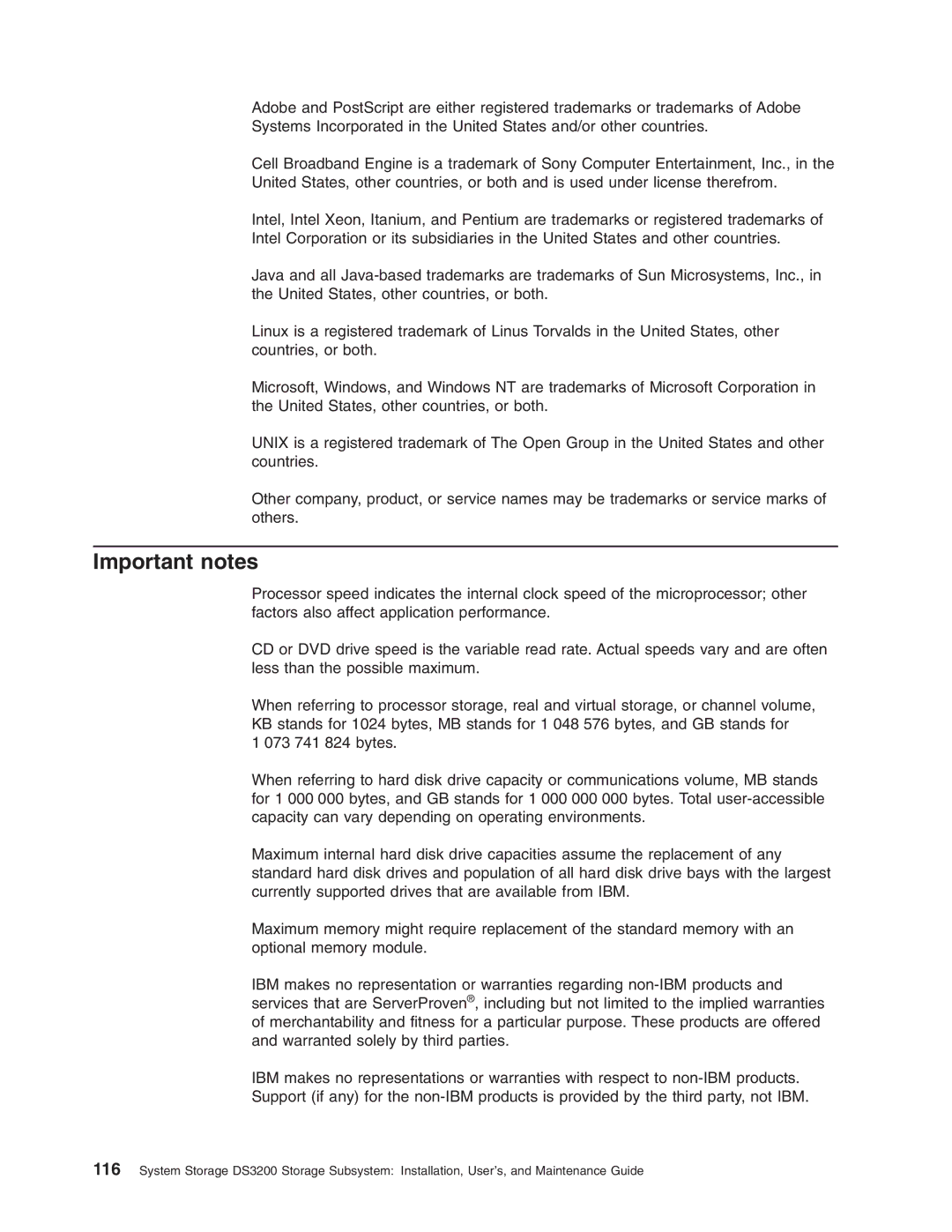 IBM DS3200 Storage Subsystem manual Important notes 