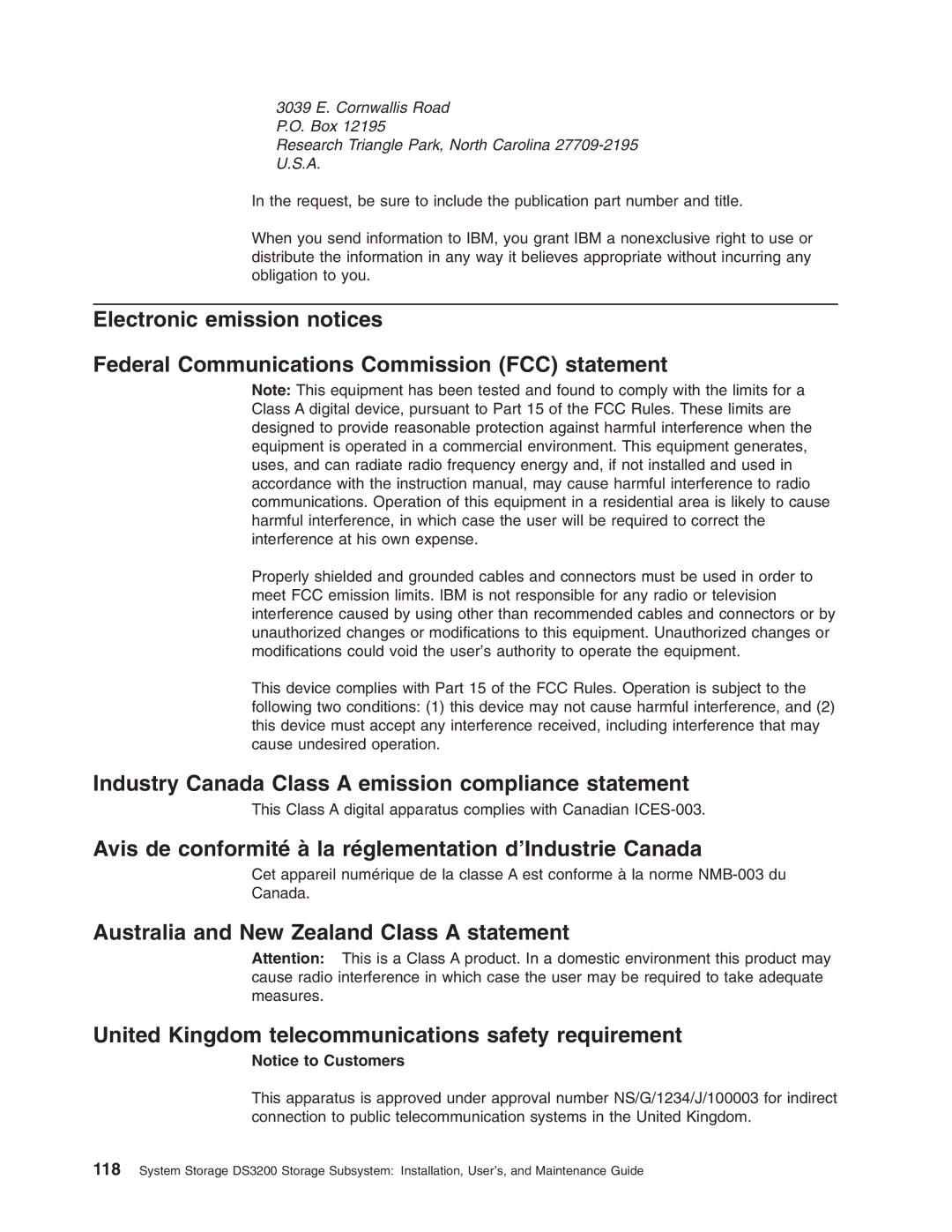 IBM DS3200 Storage Subsystem manual Industry Canada Class a emission compliance statement 