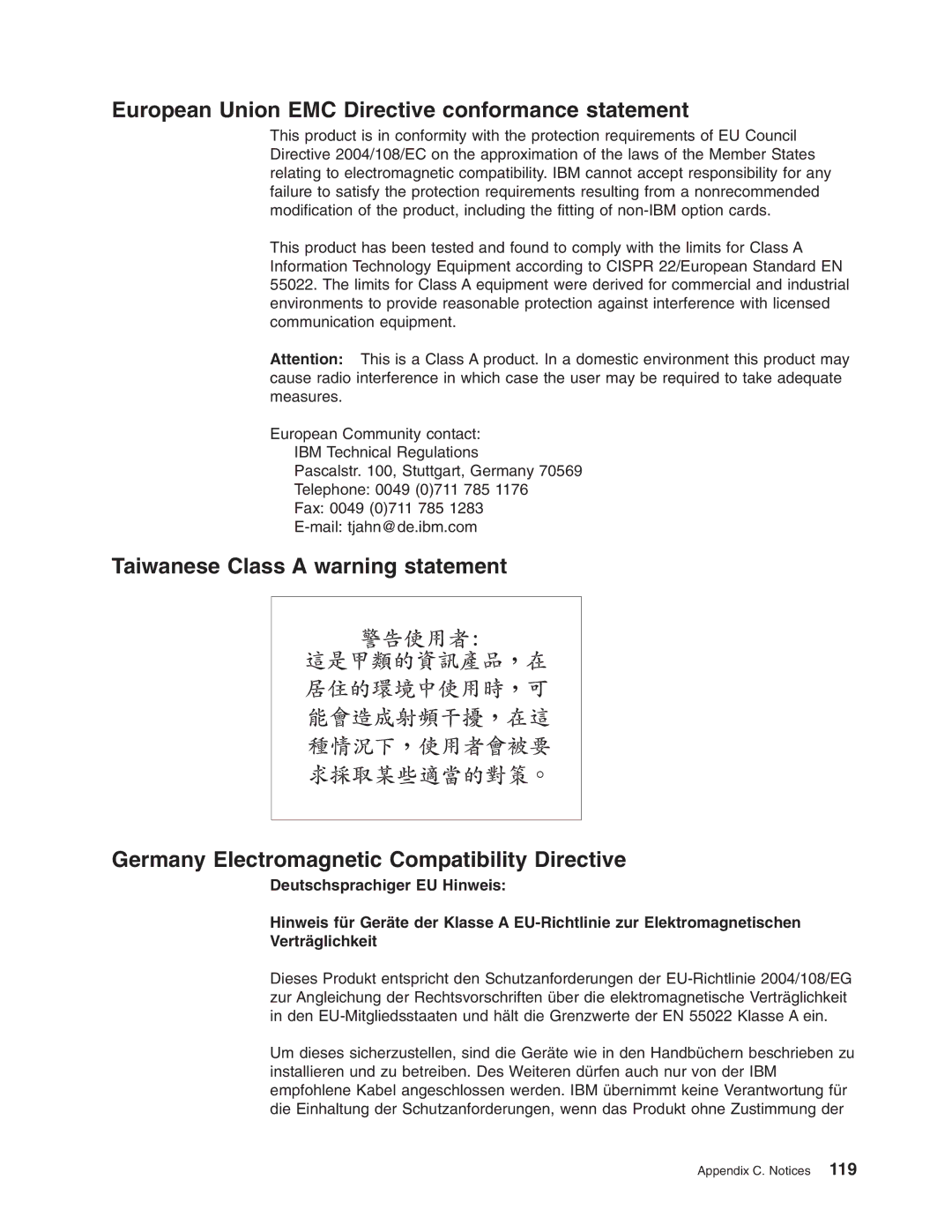 IBM DS3200 Storage Subsystem manual European Union EMC Directive conformance statement 