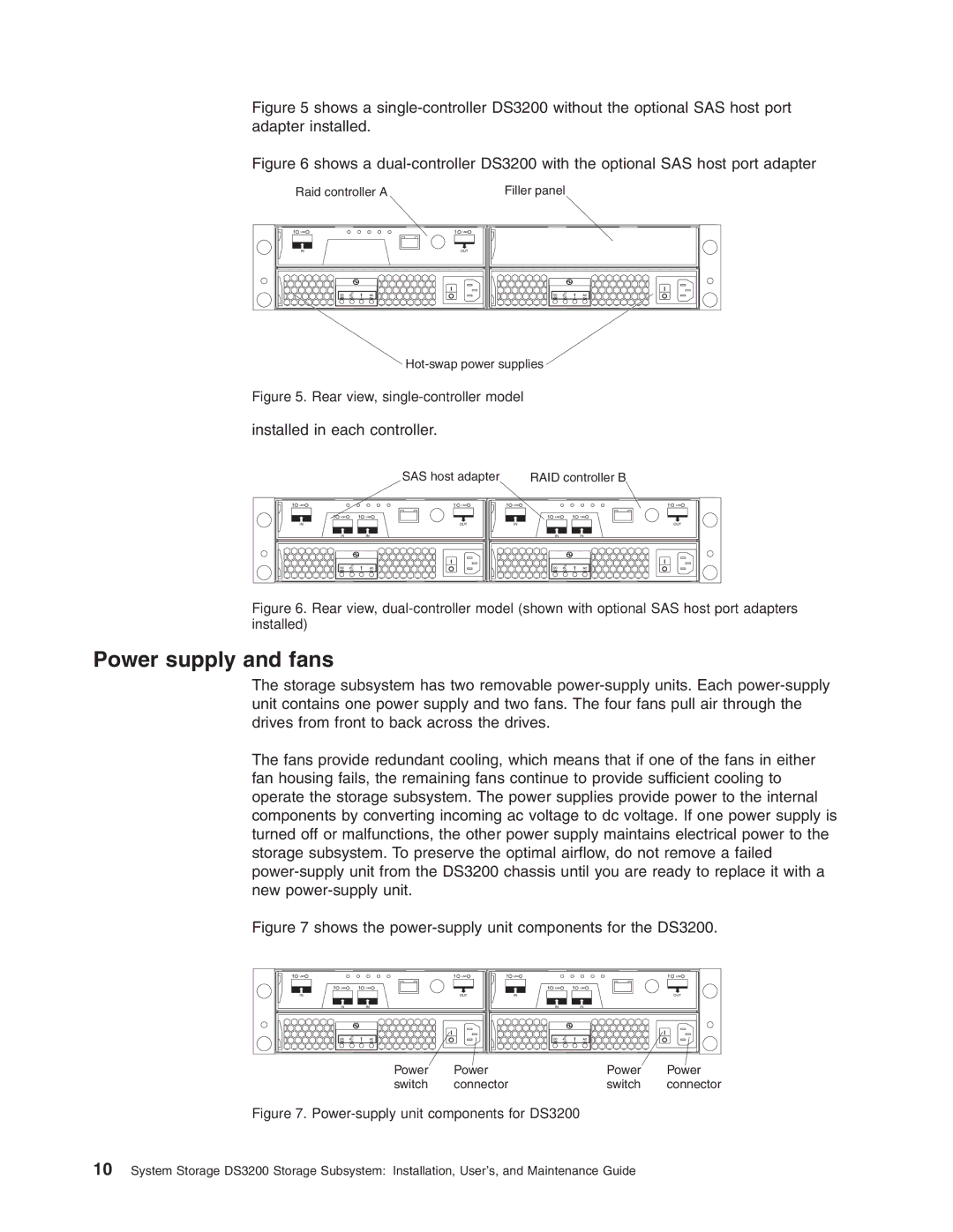 IBM DS3200 Storage Subsystem manual Power supply and fans, Rear view, single-controller model 