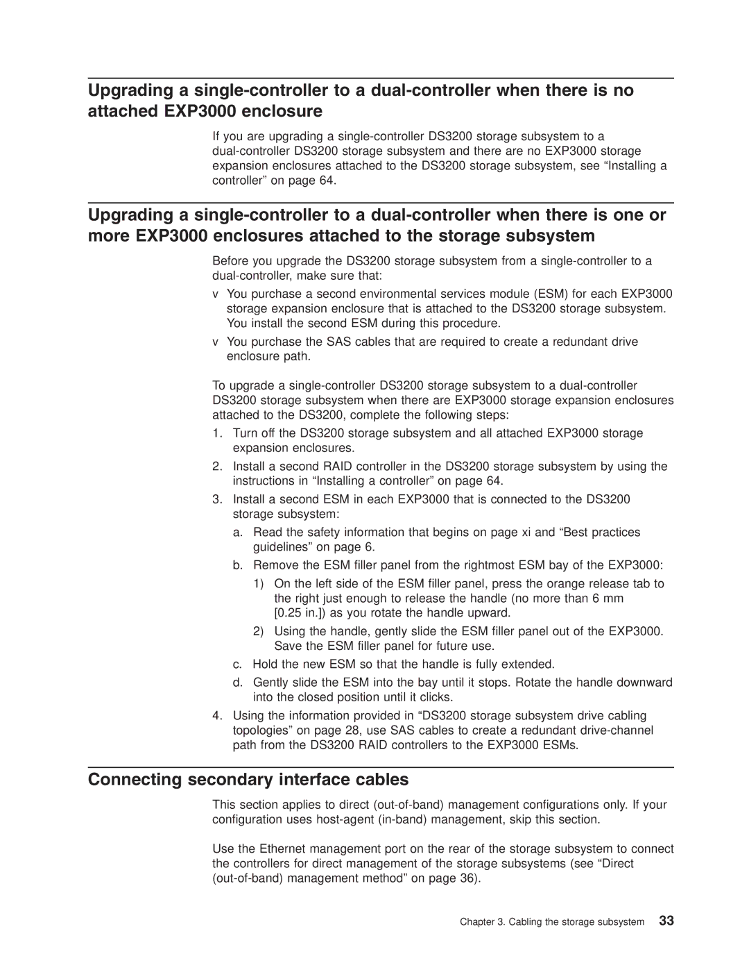 IBM DS3200 Storage Subsystem manual Connecting secondary interface cables 