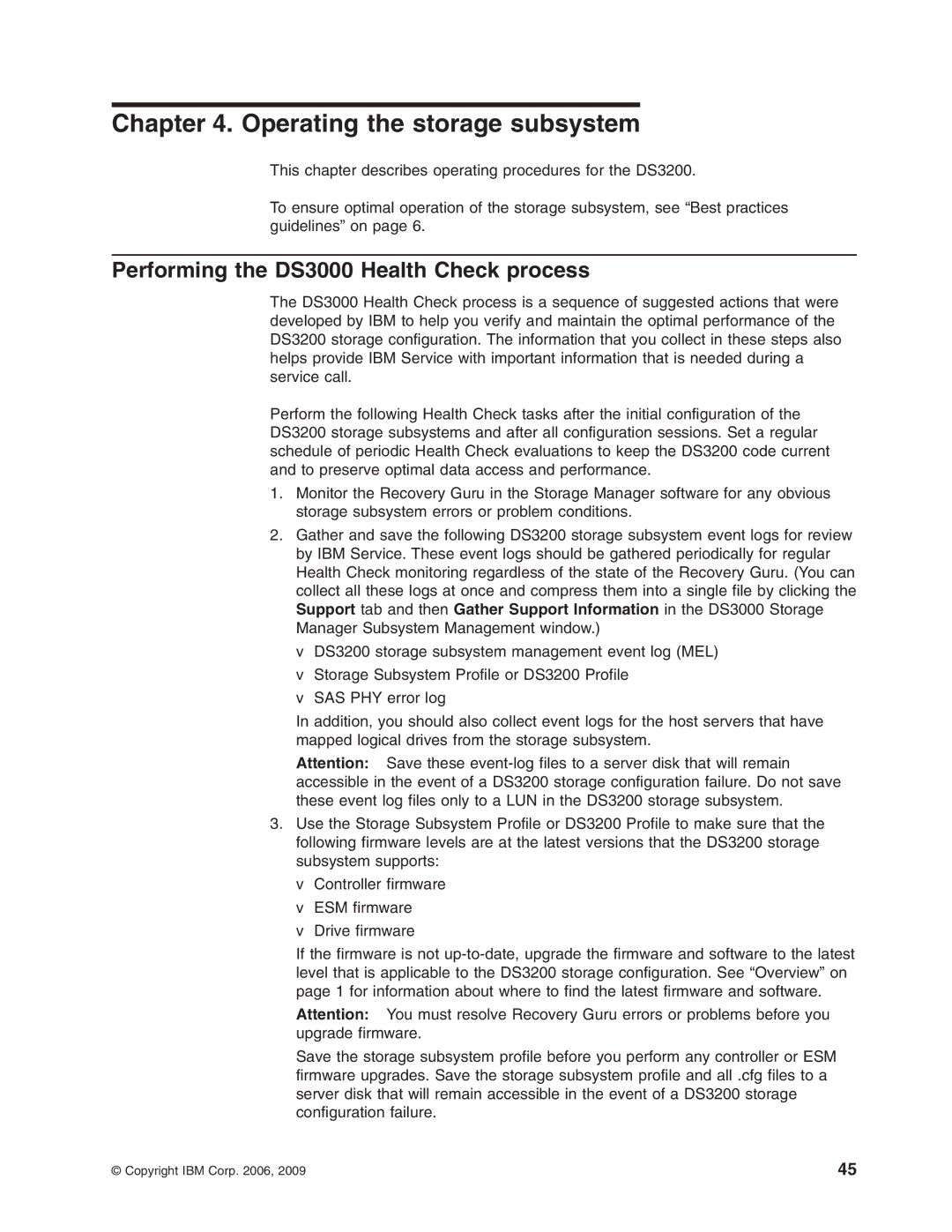 IBM DS3200 Storage Subsystem manual Operating the storage subsystem, Performing the DS3000 Health Check process 