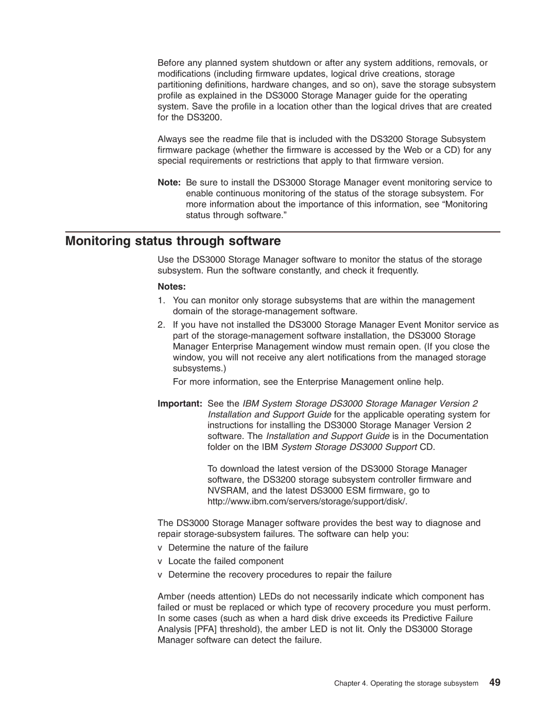 IBM DS3200 Storage Subsystem manual Monitoring status through software 