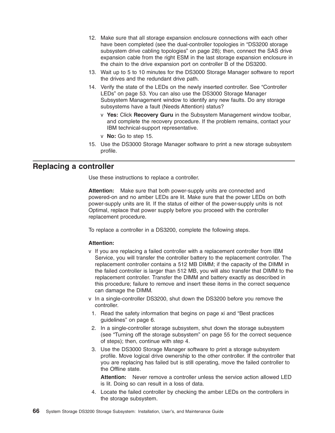 IBM DS3200 Storage Subsystem manual Replacing a controller 