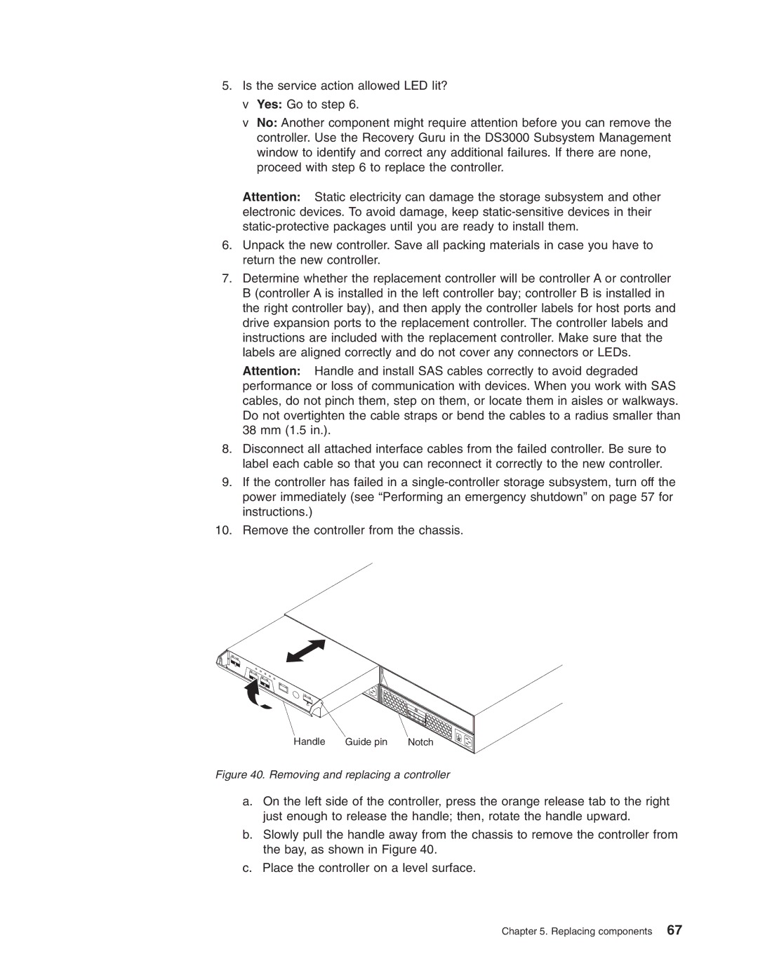 IBM DS3200 Storage Subsystem manual Removing and replacing a controller 