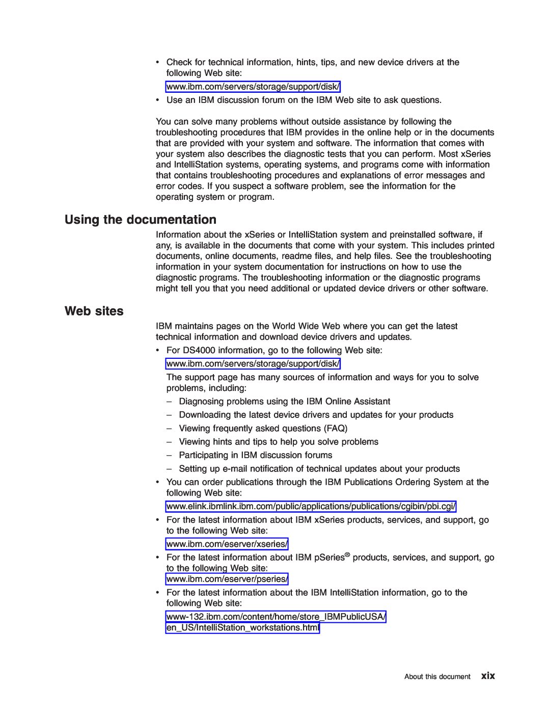 IBM DS4000 FC manual Using the documentation, Web sites 