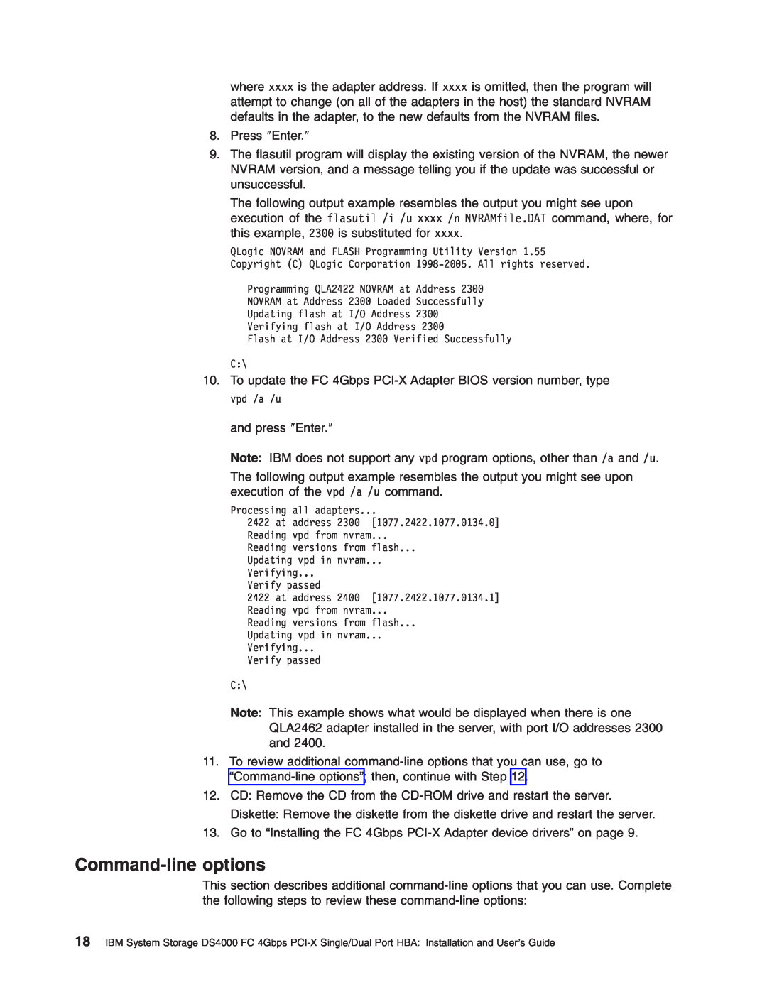 IBM DS4000 FC manual Command-line options 