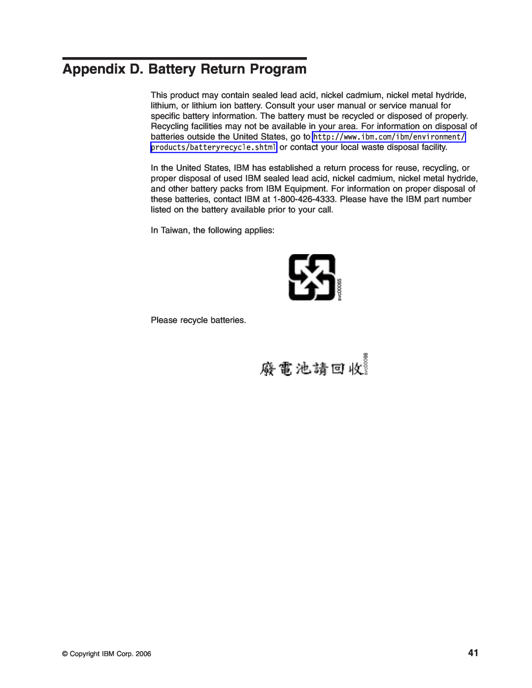 IBM DS4000 FC manual Appendix D. Battery Return Program 