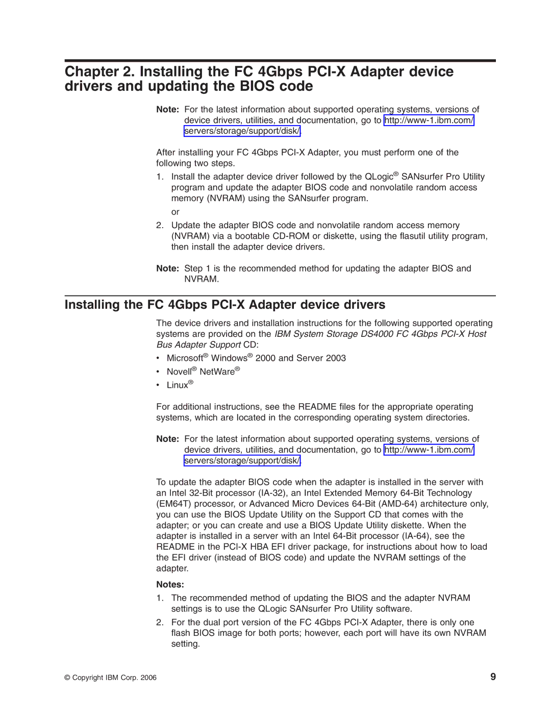 IBM DS4000 FC manual Installing the FC 4Gbps PCI-X Adapter device drivers 