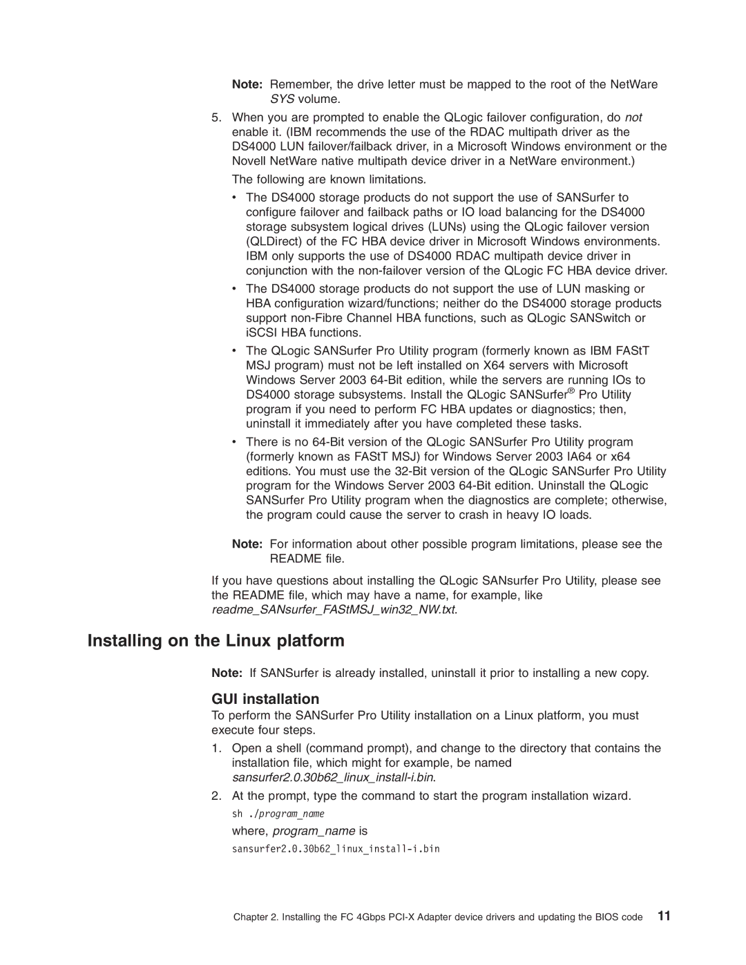 IBM DS4000 FC manual Installing on the Linux platform, GUI installation 