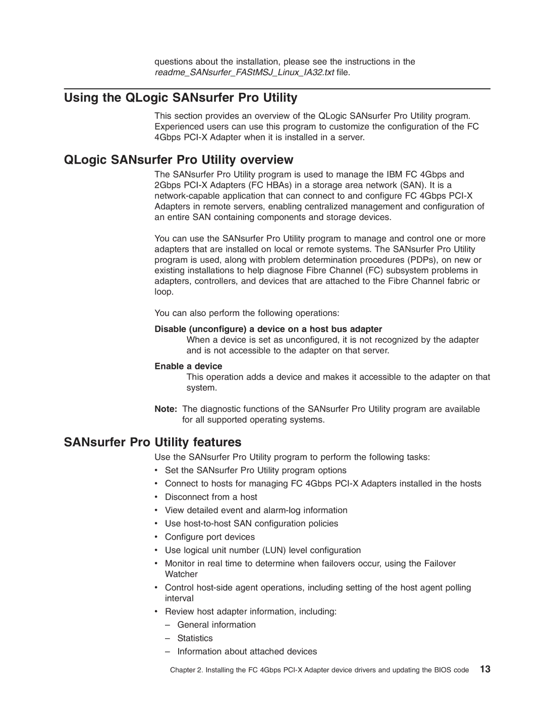 IBM DS4000 FC manual Using the QLogic SANsurfer Pro Utility, QLogic SANsurfer Pro Utility overview 