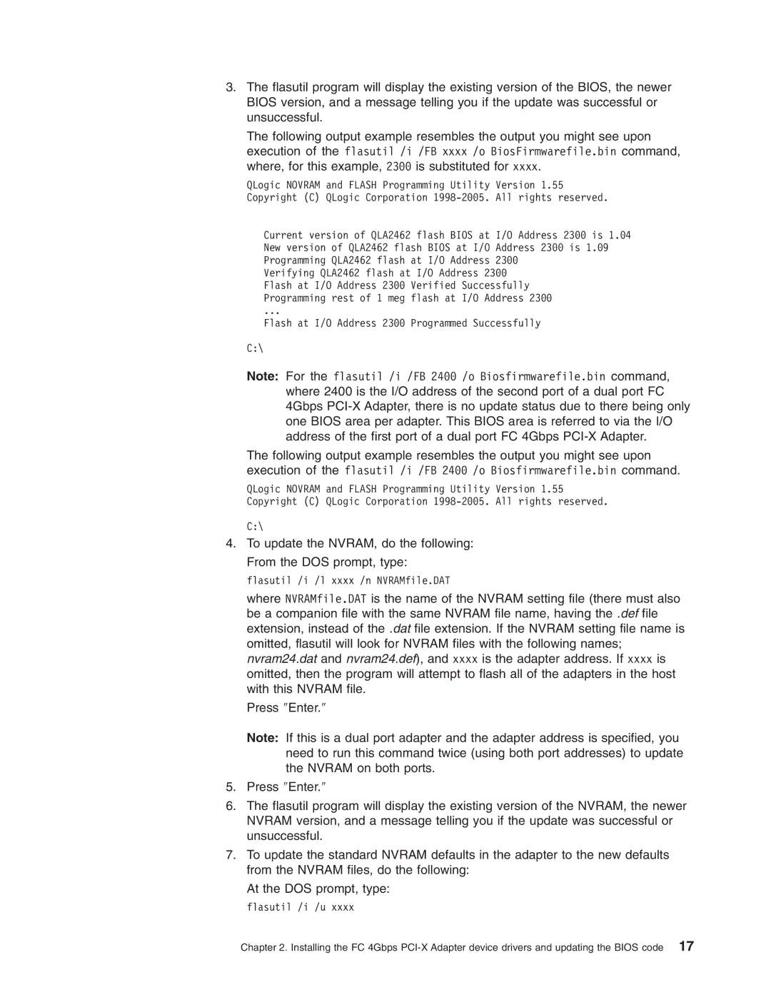 IBM DS4000 FC manual Flasutil /i /l xxxx /n NVRAMfile.DAT 