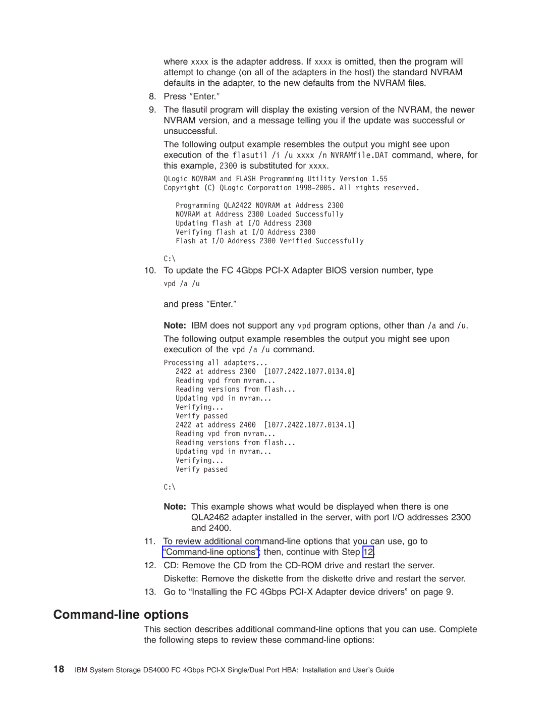 IBM DS4000 FC manual Command-line options 