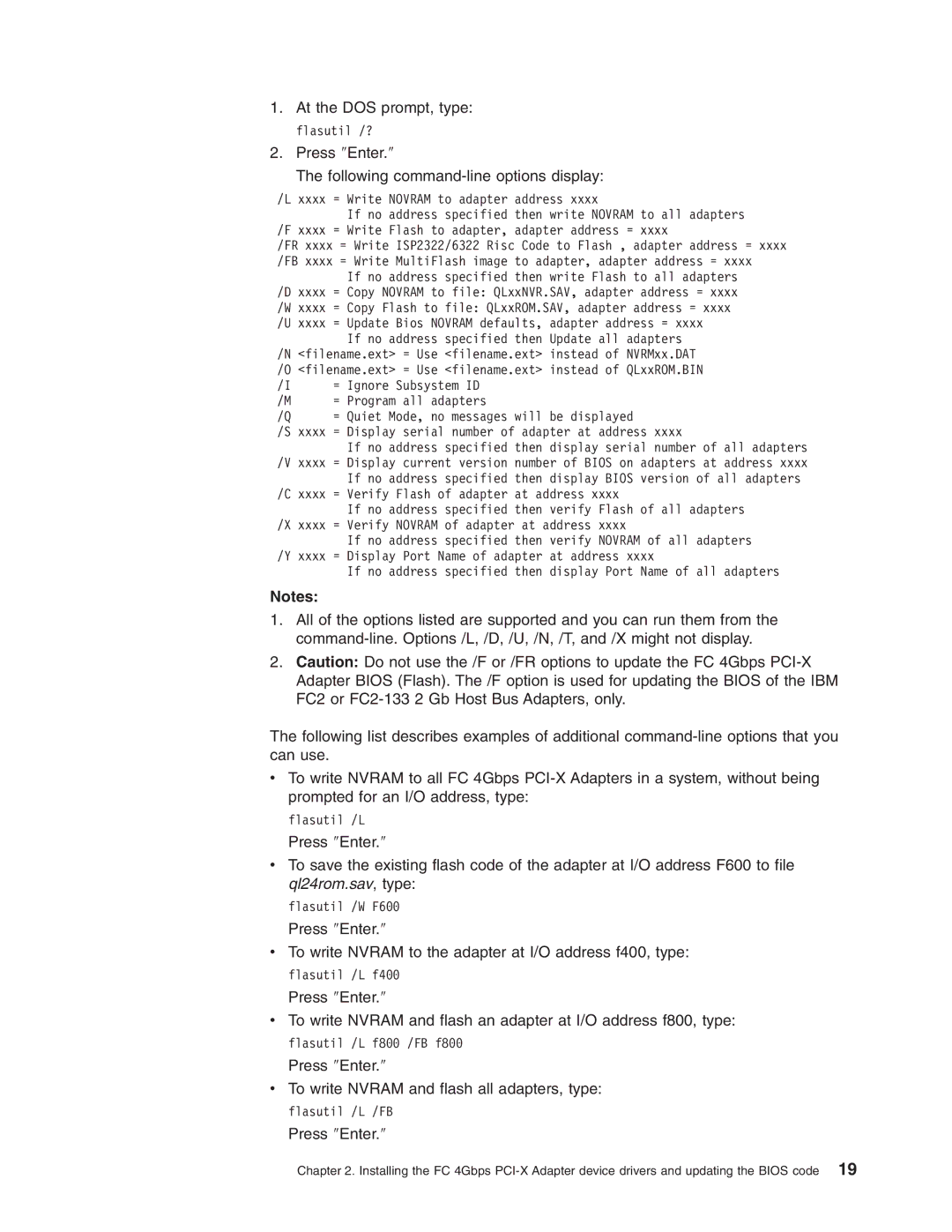 IBM DS4000 FC manual Press ″Enter.″ Following command-line options display 