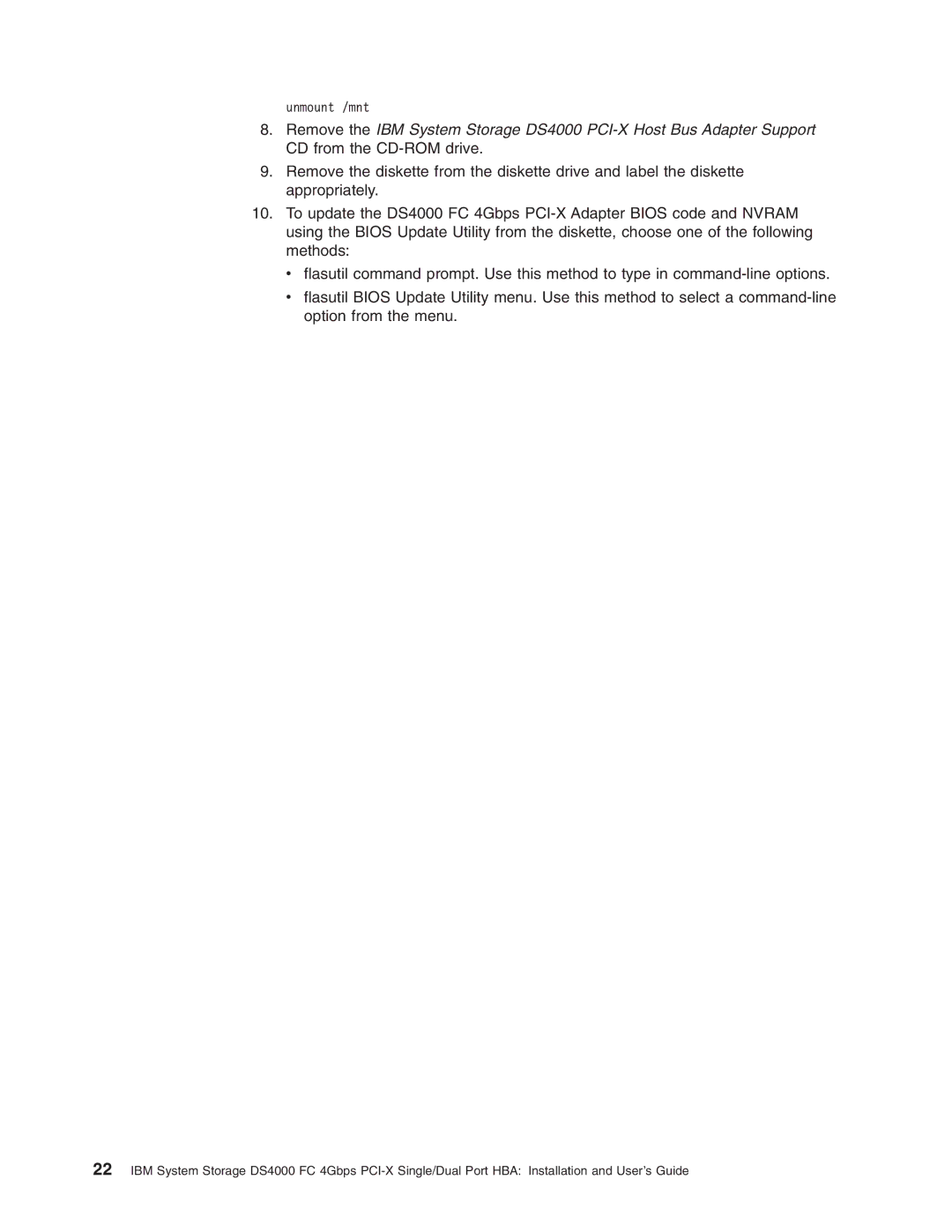 IBM DS4000 FC manual Unmount /mnt 