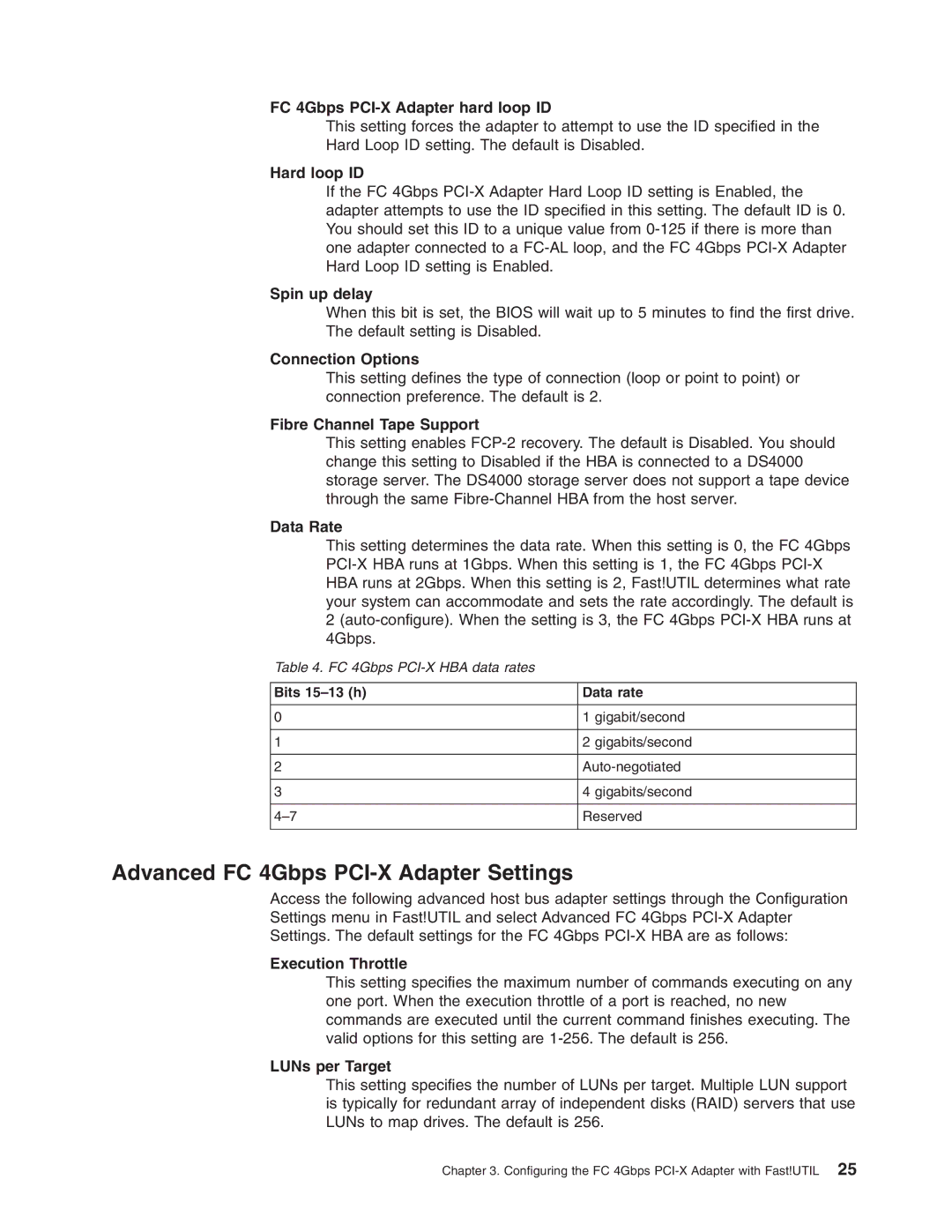 IBM DS4000 FC manual Advanced FC 4Gbps PCI-X Adapter Settings, FC 4Gbps PCI-X Adapter hard loop ID 