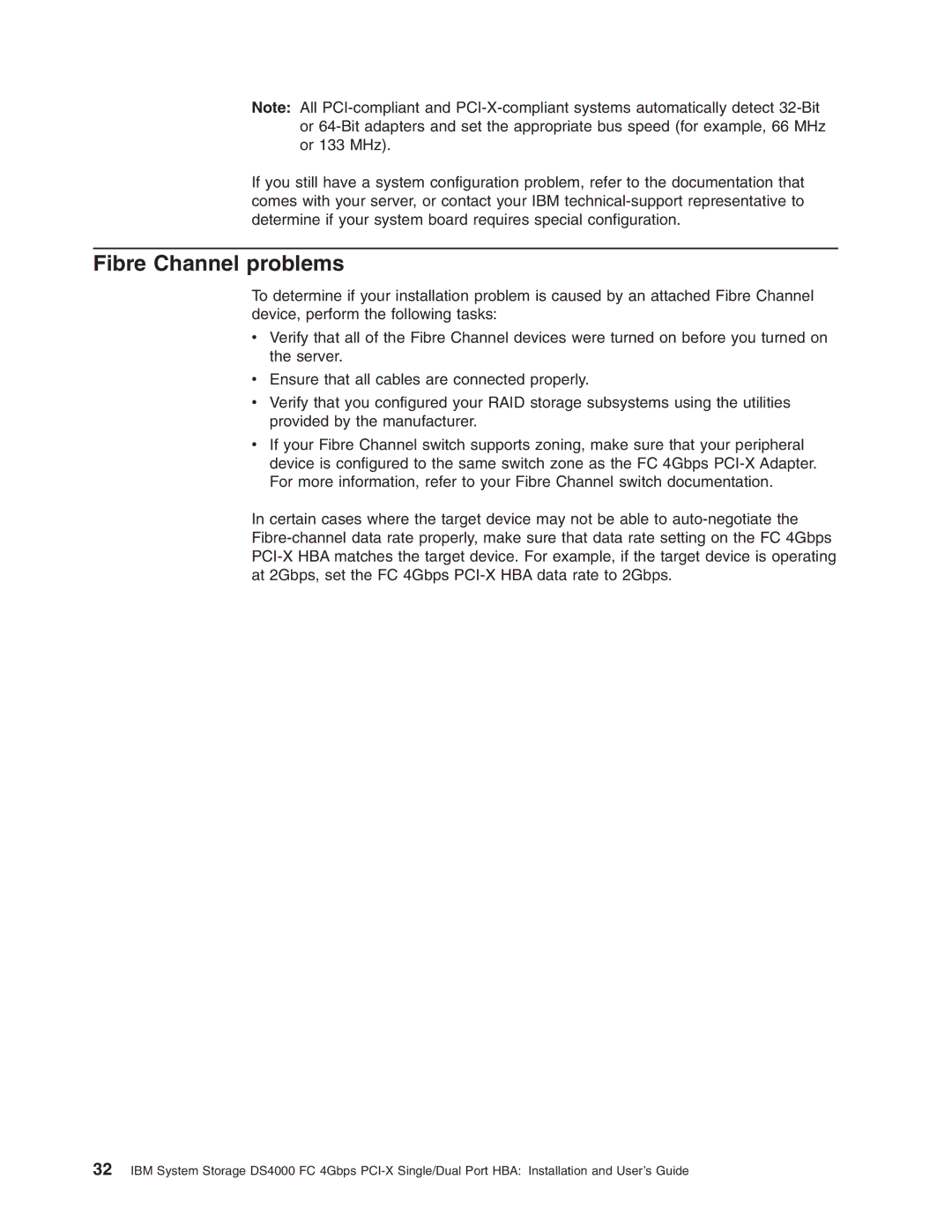 IBM DS4000 FC manual Fibre Channel problems 