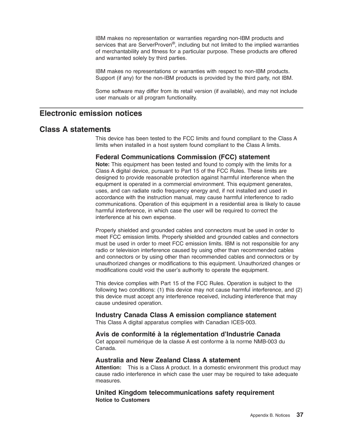 IBM DS4000 FC manual Electronic emission notices Class a statements, Federal Communications Commission FCC statement 