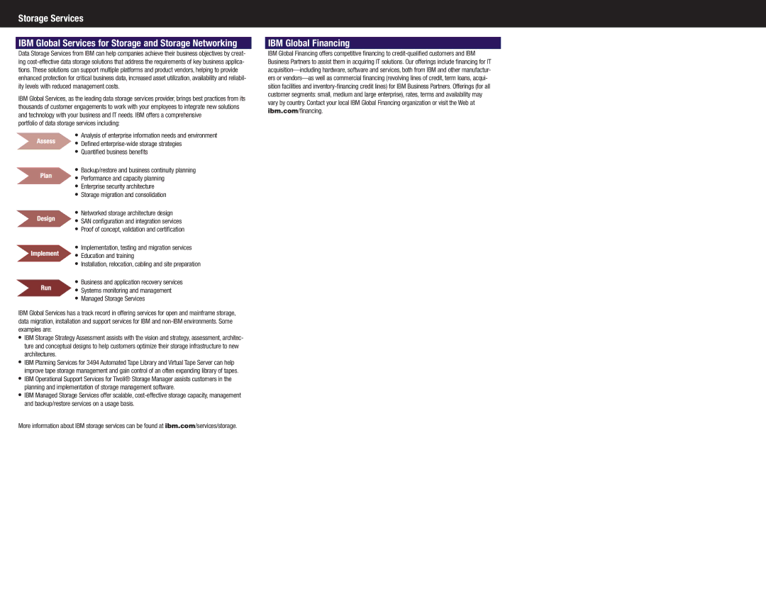 IBM DS4300 manual Storage Services, IBM Global Financing 