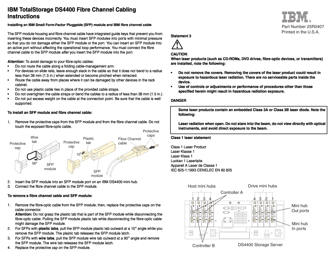 IBM manual IBM TotalStorage DS4400 Fibre Channel Cabling Instructions, Host mini hubs, Drive mini hubs, Controller A 
