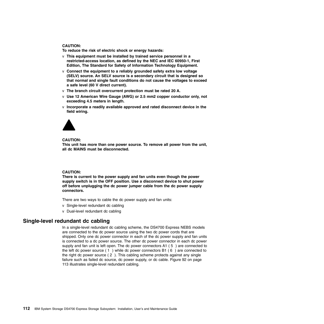 IBM DS4700 manual Single-level redundant dc cabling 