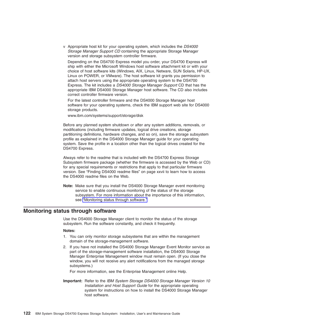 IBM DS4700 manual Monitoring status through software 