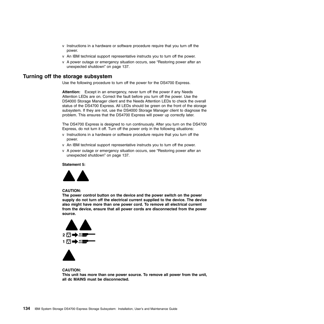 IBM DS4700 manual Turning off the storage subsystem 