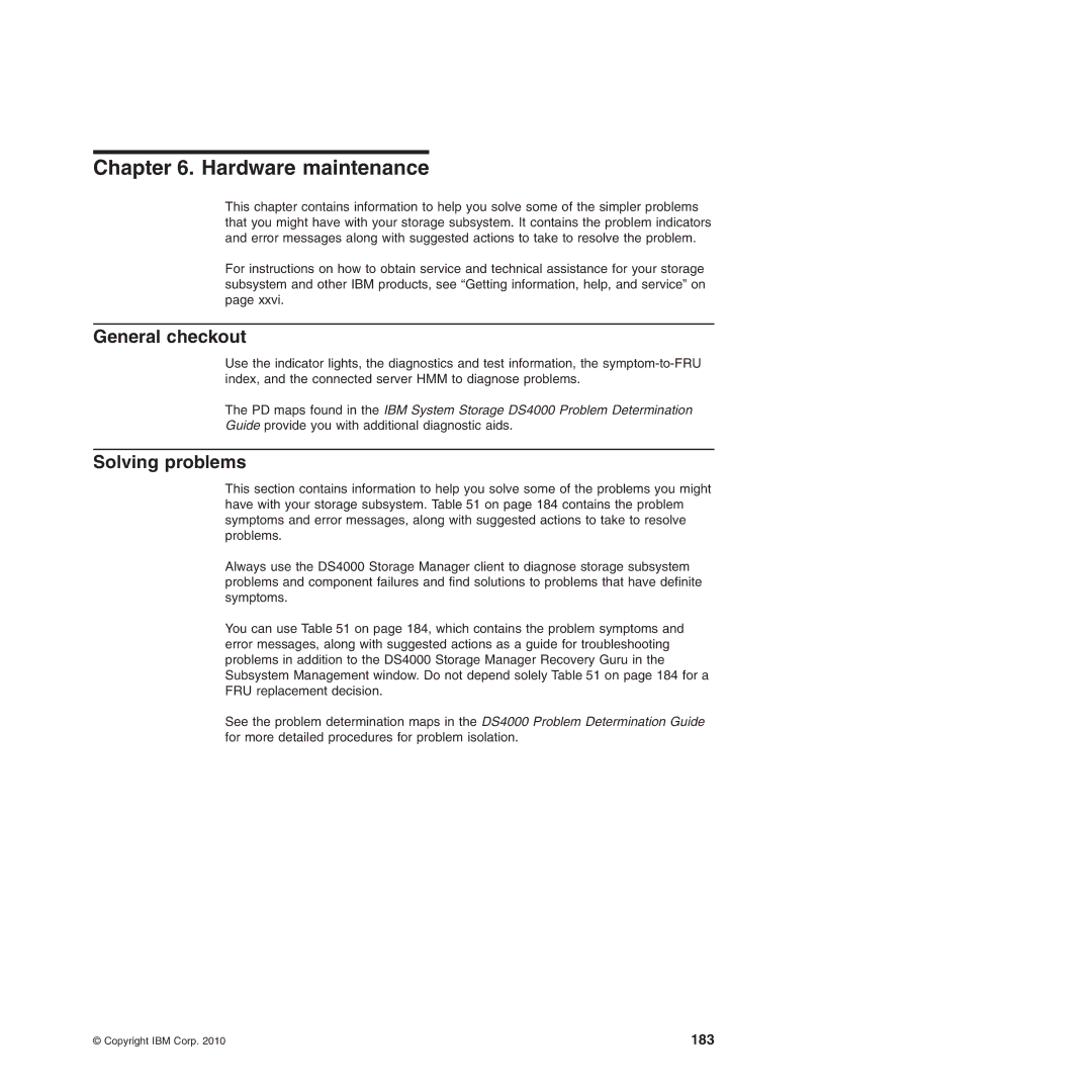 IBM DS4700 manual Hardware maintenance, General checkout, Solving problems 