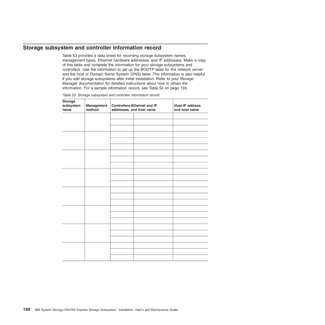 IBM DS4700 manual Storage subsystem and controller information record 