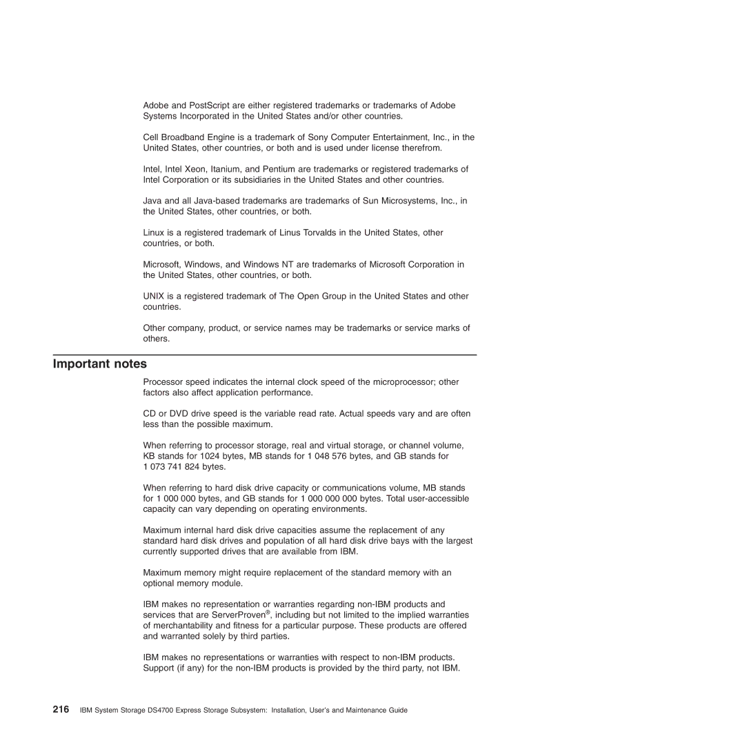 IBM DS4700 manual Important notes 