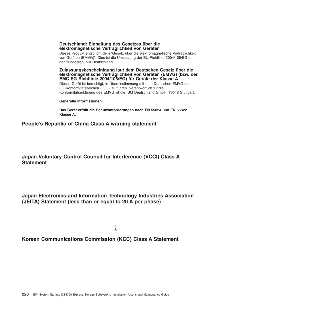 IBM DS4700 manual Korean Communications Commission KCC Class a Statement 