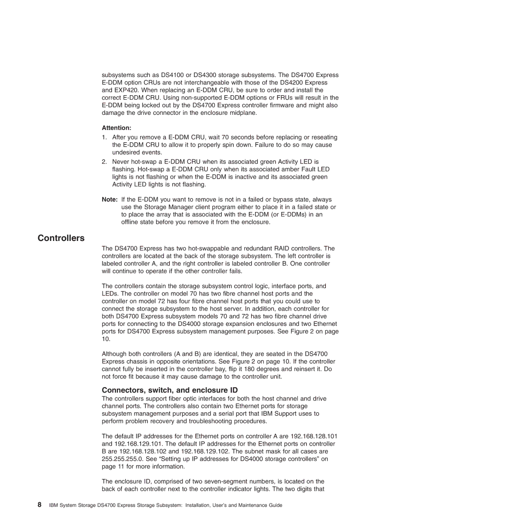 IBM DS4700 manual Controllers, Connectors, switch, and enclosure ID 