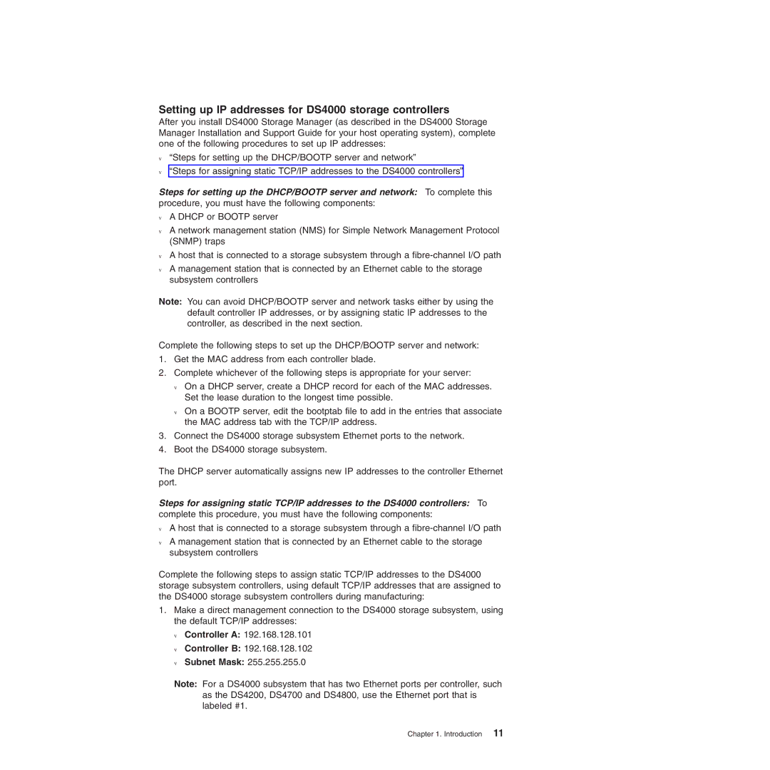 IBM DS4700 manual Setting up IP addresses for DS4000 storage controllers, Subnet Mask 